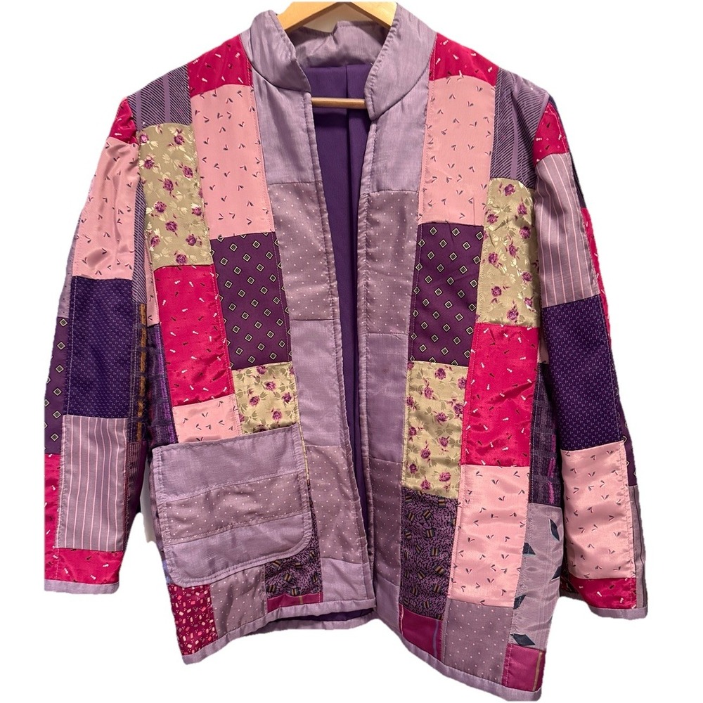 Vintage Patchwork Quilted Jacket Womens Handmade Cottagecore Prairie Boho M